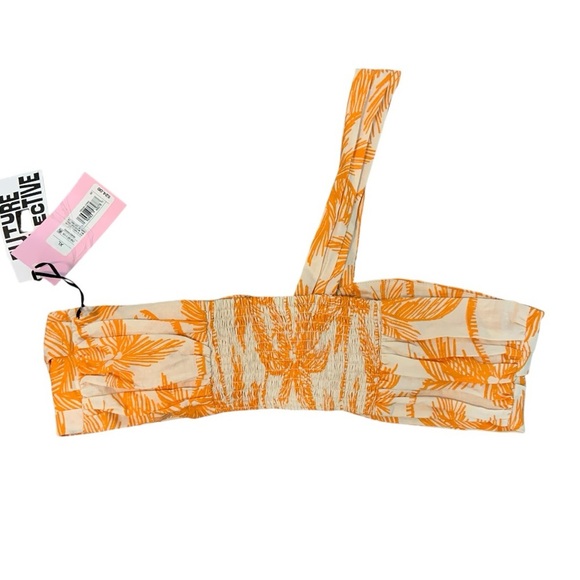 Future Collective Pleated Asymmetrical One Shoulder Bralette Top Orange Tropical - Picture 3 of 7